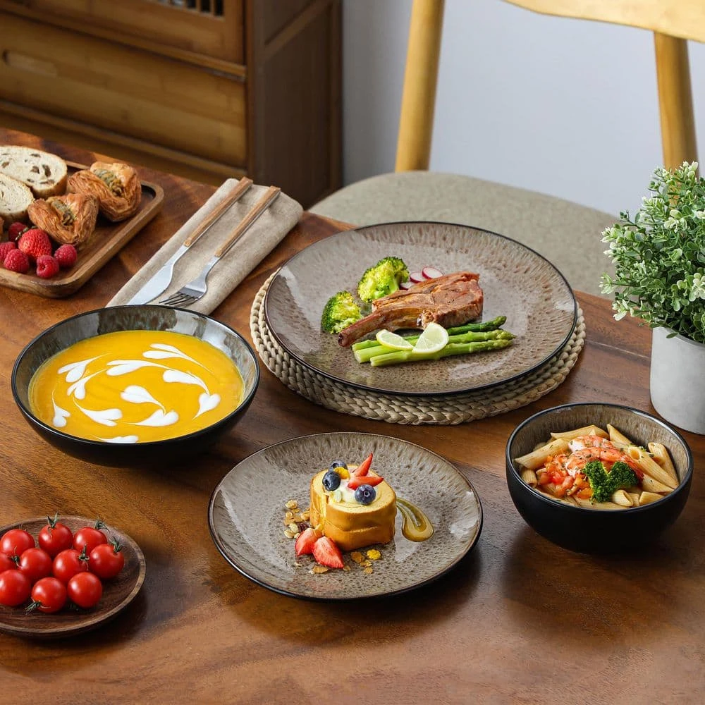 16-Piece Brown Stoneware Dinnerware Set (Service Set For 4) Bowls And Plates Dinner Set 14 16-Piece Brown Stoneware Dinnerware Set (Service Set For 4) Bowls And Plates Dinner Set - Image 12