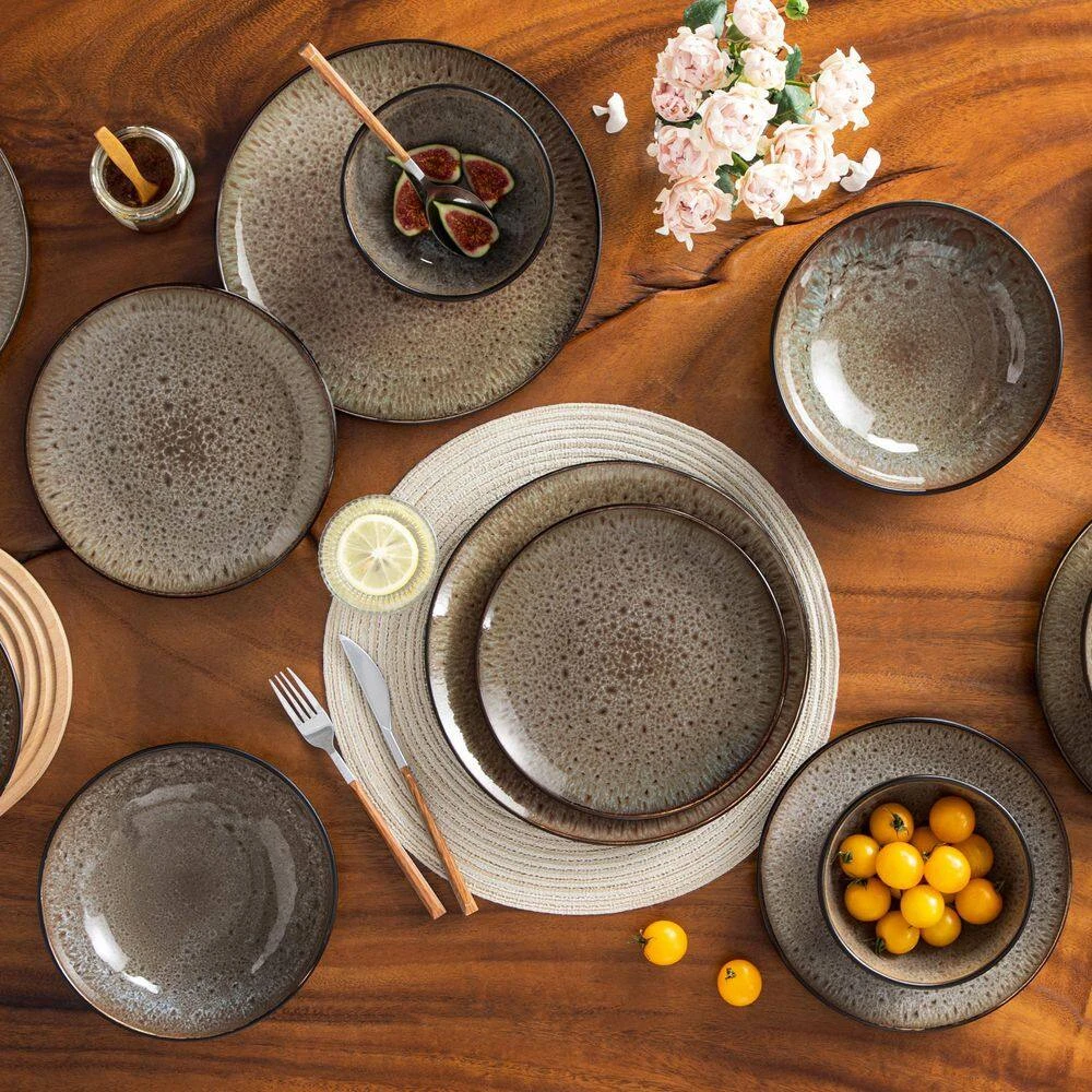 16-Piece Brown Stoneware Dinnerware Set (Service Set For 4) Bowls And Plates Dinner Set 5 16-Piece Brown Stoneware Dinnerware Set (Service Set For 4) Bowls And Plates Dinner Set - Image 3