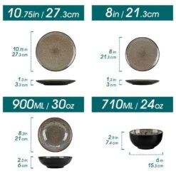 16-Piece Brown Stoneware Dinnerware Set (Service Set For 4) Bowls And Plates Dinner Set 22 16-Piece Brown Stoneware Dinnerware Set (Service Set For 4) Bowls And Plates Dinner Set -Vancasso Shop brown vancasso dinnerware sets vc bubble bn 16t c3 1000