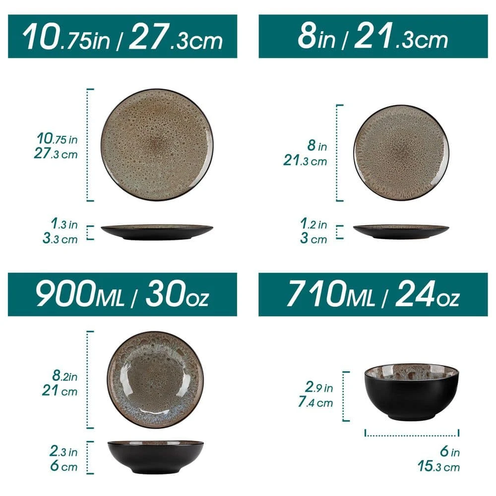 16-Piece Brown Stoneware Dinnerware Set (Service Set For 4) Bowls And Plates Dinner Set 9 16-Piece Brown Stoneware Dinnerware Set (Service Set For 4) Bowls And Plates Dinner Set - Image 7