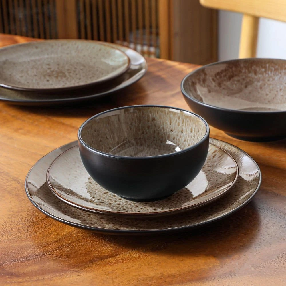 16-Piece Brown Stoneware Dinnerware Set (Service Set For 4) Bowls And Plates Dinner Set 4 16-Piece Brown Stoneware Dinnerware Set (Service Set For 4) Bowls And Plates Dinner Set - Image 2