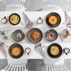 16-Piece Brown Stoneware Dinnerware Set Service For 4 Tableware Set With Plates Bowls And Mugs 15 16-Piece Brown Stoneware Dinnerware Set Service For 4 Tableware Set With Plates Bowls And Mugs -Vancasso Shop brown vancasso dinnerware sets vc bubble bn sl a0 1000