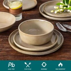 16-Piece Brown Stoneware Dinnerware Set Service For 4 Tableware Bowls And Plates Dining Set Dishware Set 26 16-Piece Brown Stoneware Dinnerware Set Service For 4 Tableware Bowls And Plates Dining Set Dishware Set -Vancasso Shop brown vancasso dinnerware sets vc pla bn 16 eu 1f 1000