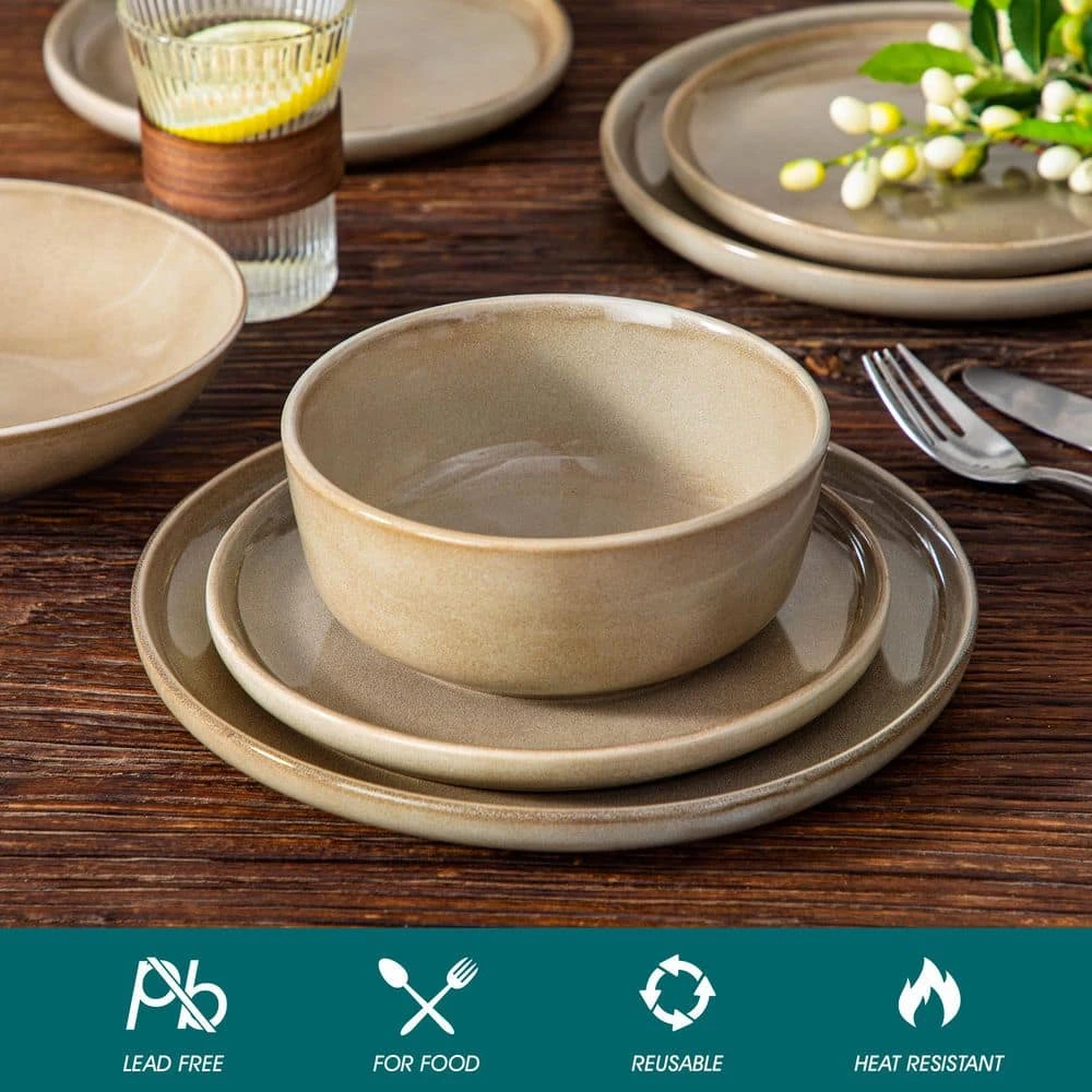 16-Piece Brown Stoneware Dinnerware Set Service For 4 Tableware Bowls And Plates Dining Set Dishware Set 12 16-Piece Brown Stoneware Dinnerware Set Service For 4 Tableware Bowls And Plates Dining Set Dishware Set - Image 10