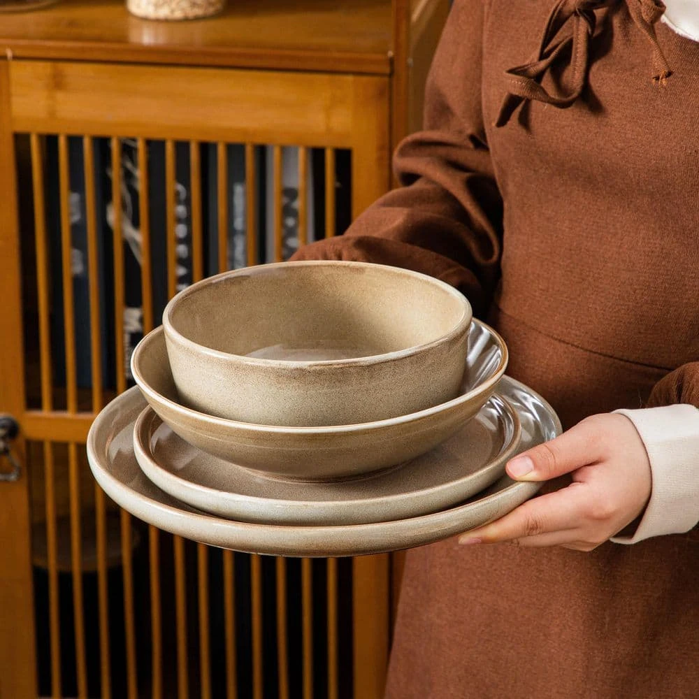 16-Piece Brown Stoneware Dinnerware Set Service For 4 Tableware Bowls And Plates Dining Set Dishware Set 5 16-Piece Brown Stoneware Dinnerware Set Service For 4 Tableware Bowls And Plates Dining Set Dishware Set - Image 3