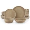 16-Piece Brown Stoneware Dinnerware Set Service For 4 Tableware Bowls And Plates Dining Set Dishware Set -Vancasso Shop brown vancasso dinnerware sets vc pla bn 16 eu 64 1000