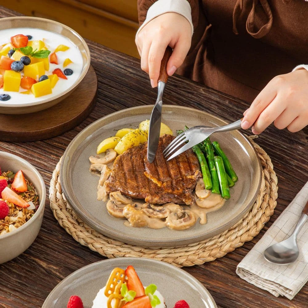 16-Piece Brown Stoneware Dinnerware Set Service For 4 Tableware Bowls And Plates Dining Set Dishware Set 8 16-Piece Brown Stoneware Dinnerware Set Service For 4 Tableware Bowls And Plates Dining Set Dishware Set - Image 6