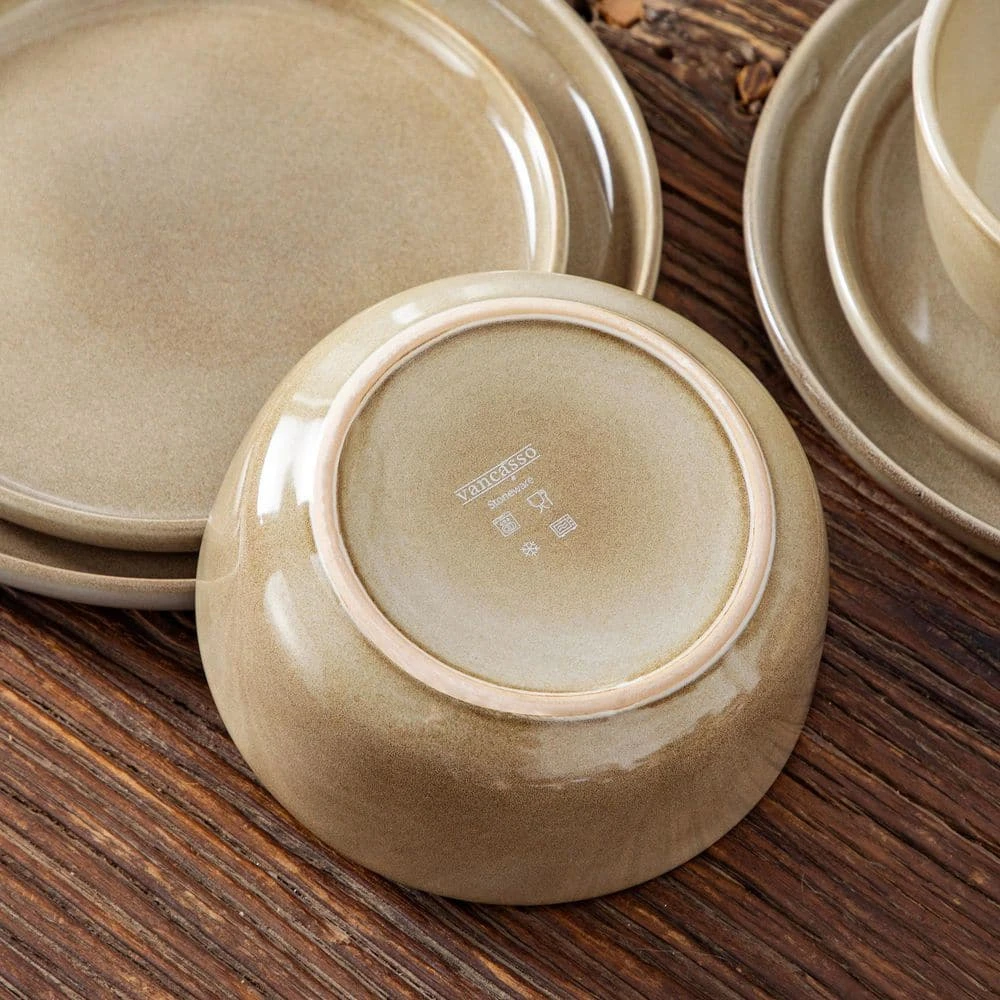 16-Piece Brown Stoneware Dinnerware Set Service For 4 Tableware Bowls And Plates Dining Set Dishware Set 9 16-Piece Brown Stoneware Dinnerware Set Service For 4 Tableware Bowls And Plates Dining Set Dishware Set - Image 7