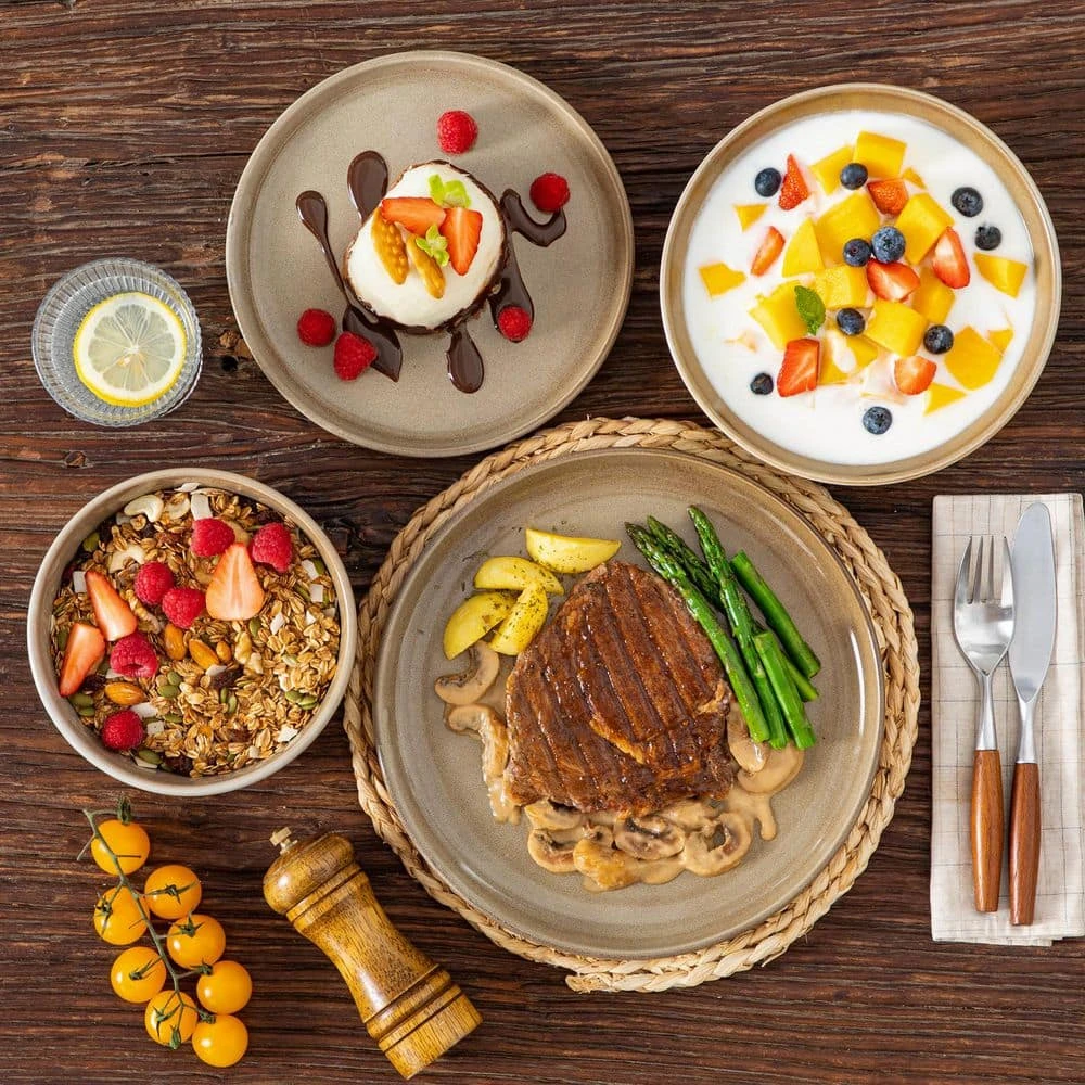 16-Piece Brown Stoneware Dinnerware Set Service For 4 Tableware Bowls And Plates Dining Set Dishware Set 6 16-Piece Brown Stoneware Dinnerware Set Service For 4 Tableware Bowls And Plates Dining Set Dishware Set - Image 4