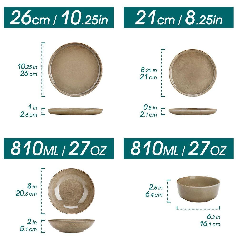 16-Piece Brown Stoneware Dinnerware Set Service For 4 Tableware Bowls And Plates Dining Set Dishware Set 10 16-Piece Brown Stoneware Dinnerware Set Service For 4 Tableware Bowls And Plates Dining Set Dishware Set - Image 8