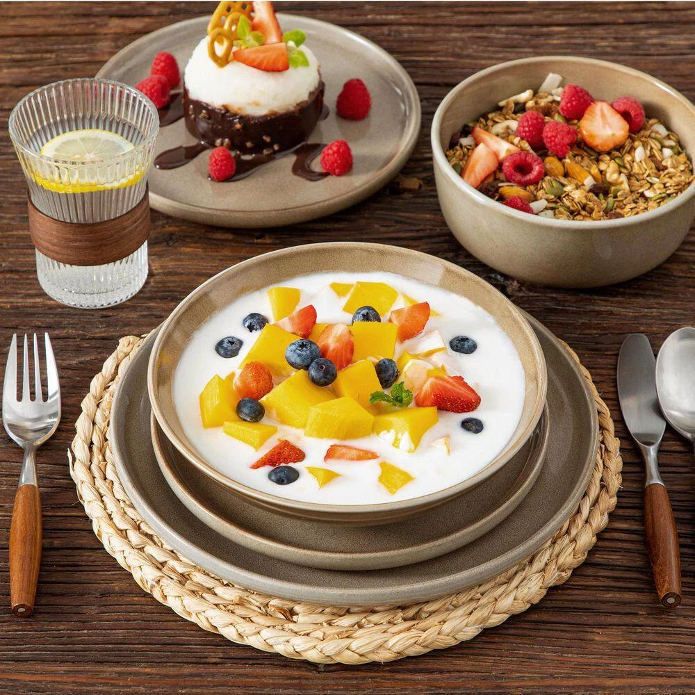 16-Piece Brown Stoneware Dinnerware Set Service For 4 Tableware Bowls And Plates Dining Set Dishware Set 14 16-Piece Brown Stoneware Dinnerware Set Service For 4 Tableware Bowls And Plates Dining Set Dishware Set - Image 12