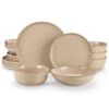 16-Piece Brown Stoneware Dinnerware Set Service For 4-Dishware Dishes Set With Plates And Bowls For Kitchen Dining -Vancasso Shop brown vancasso dinnerware sets vc playa smbn 16 64 1000