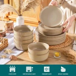 18-Piece Brown Stoneware Dinnerware Set (Service For 6) Dining Set With Dinner Plates Dessert Plates And Cereal Bowls -Vancasso Shop brown vancasso dinnerware sets vc playa smbn 18 eu 1f 1000