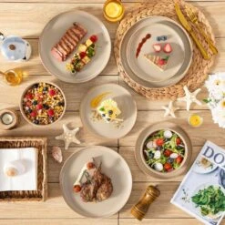 18-Piece Brown Stoneware Dinnerware Set (Service For 6) Dining Set With Dinner Plates Dessert Plates And Cereal Bowls -Vancasso Shop brown vancasso dinnerware sets vc playa smbn 18 eu 31 1000