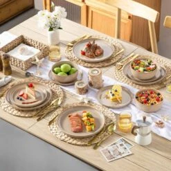 18-Piece Brown Stoneware Dinnerware Set (Service For 6) Dining Set With Dinner Plates Dessert Plates And Cereal Bowls -Vancasso Shop brown vancasso dinnerware sets vc playa smbn 18 eu 44 1000