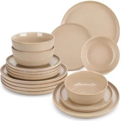 18-Piece Brown Stoneware Dinnerware Set (Service For 6) Dining Set With Dinner Plates Dessert Plates And Cereal Bowls