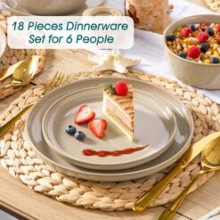 18-Piece Brown Stoneware Dinnerware Set (Service For 6) Dining Set With Dinner Plates Dessert Plates And Cereal Bowls -Vancasso Shop brown vancasso dinnerware sets vc playa smbn 18 eu 76 1000