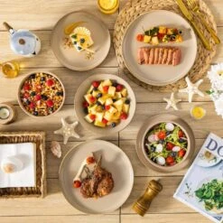 24-Piece Brown Stoneware Dinnerware Set Service For 6 Dishware Dishes Set Tableware With Plates And Bowls 17 24-Piece Brown Stoneware Dinnerware Set Service For 6 Dishware Dishes Set Tableware With Plates And Bowls -Vancasso Shop brown vancasso dinnerware sets vc playa smbn 24 eu 31 1000