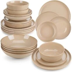 24-Piece Brown Stoneware Dinnerware Set Service For 6 Dishware Dishes Set Tableware With Plates And Bowls