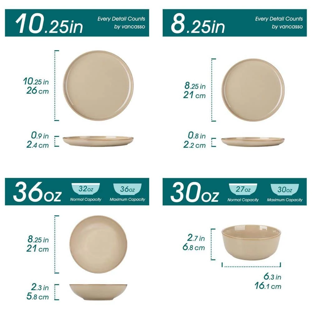 24-Piece Brown Stoneware Dinnerware Set Service For 6 Dishware Dishes Set Tableware With Plates And Bowls 4 24-Piece Brown Stoneware Dinnerware Set Service For 6 Dishware Dishes Set Tableware With Plates And Bowls - Image 2