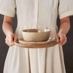 12-Piece Tan Caramel Porcelain Dinnerware Set Service For 4-Dishware Set Bowls And Plates Dinner Set For Kitchen Dining -Vancasso Shop caramel vancasso dinnerware sets vc anya cr 12 fa 1000