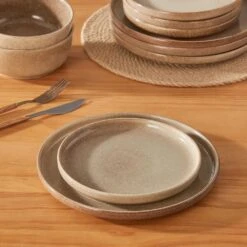 16-Piece Tan Caramel Stoneware Dinnerware Set Service For 4 Dishware Set Bowls And Plates Dinner Set For Kitchen Dining -Vancasso Shop caramel vancasso dinnerware sets vc anya cr 16 1d 1000