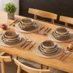 16-Piece Tan Caramel Stoneware Dinnerware Set Service For 4 Dishware Set Bowls And Plates Dinner Set For Kitchen Dining -Vancasso Shop caramel vancasso dinnerware sets vc anya cr 16 4f 1000