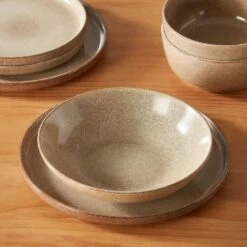 16-Piece Tan Caramel Stoneware Dinnerware Set Service For 4 Dishware Set Bowls And Plates Dinner Set For Kitchen Dining -Vancasso Shop caramel vancasso dinnerware sets vc anya cr 16 66 1000