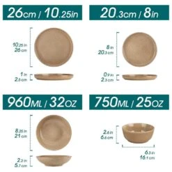 16-Piece Tan Caramel Stoneware Dinnerware Set Service For 4 Dishware Set Bowls And Plates Dinner Set For Kitchen Dining -Vancasso Shop caramel vancasso dinnerware sets vc anya cr 16 c3 1000