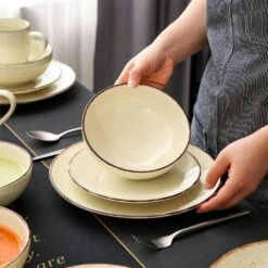 Navia Nature Cream 32-Piece Ceramic Dinnerware Set With Dinner Plate, Dessert Plate, Cereal Bowl And Mug (Service For 8) 12 Navia Nature Cream 32-Piece Ceramic Dinnerware Set With Dinner Plate, Dessert Plate, Cereal Bowl And Mug (Service For 8) -Vancasso Shop cream vancasso dinnerware sets vc navia 9 sl 2 4f 1000