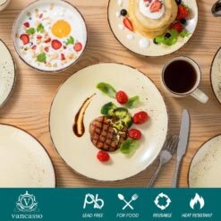 Navia 16-Piece Vintage Cream Stoneware Dinnerware Set (Service For 4) -Vancasso Shop cream vancasso dinnerware sets vc navia 9 sl 4f 1000