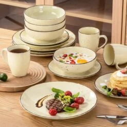 Navia 16-Piece Vintage Cream Stoneware Dinnerware Set (Service For 4) -Vancasso Shop cream vancasso dinnerware sets vc navia 9 sl fa 1000