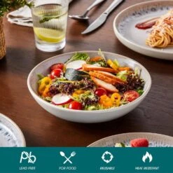 16-Piece Cream White And Beige Stoneware Dinnerware Set Service For 4-Bowls And Plates Set Tableware Dinner Set -Vancasso Shop cream white and beige vancasso dinnerware sets vc snow bg 16 eu 1f 1000