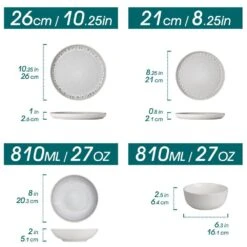 16-Piece Cream White And Beige Stoneware Dinnerware Set Service For 4-Bowls And Plates Set Tableware Dinner Set -Vancasso Shop cream white and beige vancasso dinnerware sets vc snow bg 16 eu c3 1000