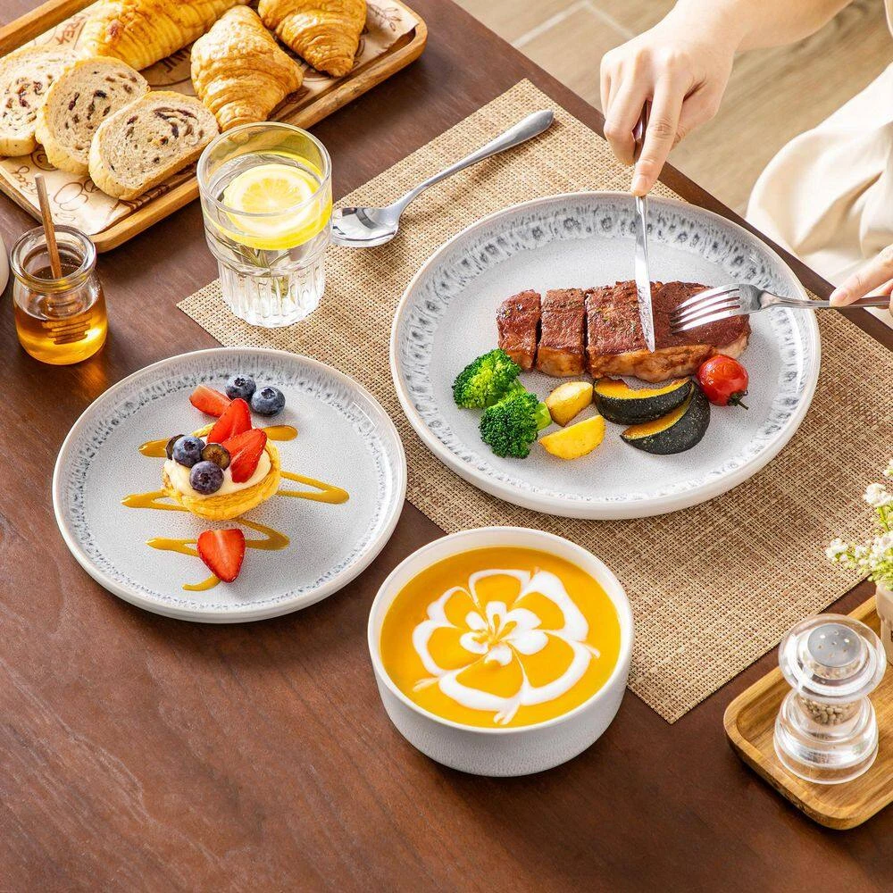 18-Piece Cream White And Beige Stoneware Dinnerware Set Service For 6 Bowls And Plates Set Dinner Set Tableware 16 18-Piece Cream White And Beige Stoneware Dinnerware Set Service For 6 Bowls And Plates Set Dinner Set Tableware - Image 14