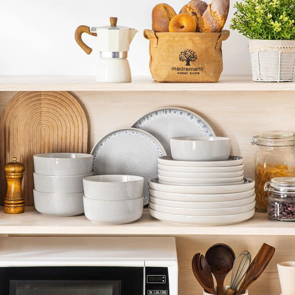 18-Piece Cream White And Beige Stoneware Dinnerware Set Service For 6 Bowls And Plates Set Dinner Set Tableware 8 18-Piece Cream White And Beige Stoneware Dinnerware Set Service For 6 Bowls And Plates Set Dinner Set Tableware - Image 6