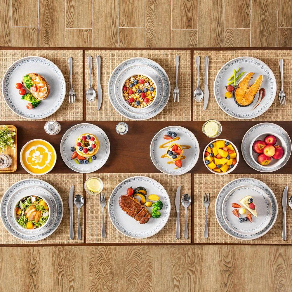 18-Piece Cream White And Beige Stoneware Dinnerware Set Service For 6 Bowls And Plates Set Dinner Set Tableware 5 18-Piece Cream White And Beige Stoneware Dinnerware Set Service For 6 Bowls And Plates Set Dinner Set Tableware - Image 3