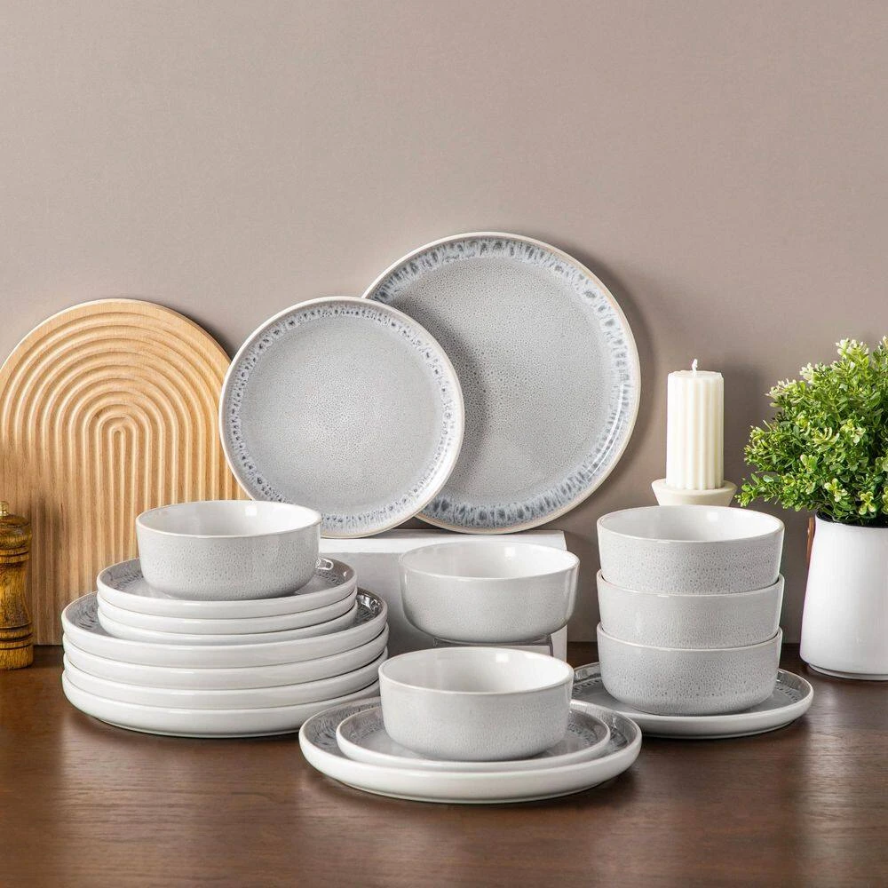 18-Piece Cream White And Beige Stoneware Dinnerware Set Service For 6 Bowls And Plates Set Dinner Set Tableware 15 18-Piece Cream White And Beige Stoneware Dinnerware Set Service For 6 Bowls And Plates Set Dinner Set Tableware - Image 13