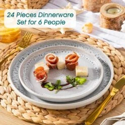 24-Piece Cream White And Beige Stoneware Dinnerware Set Service For 6 Bowls And Plates Set Tableware Dinner Set -Vancasso Shop cream white and beige vancasso dinnerware sets vc snow bg 24 eu 1d 1000