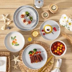 24-Piece Cream White And Beige Stoneware Dinnerware Set Service For 6 Bowls And Plates Set Tableware Dinner Set -Vancasso Shop cream white and beige vancasso dinnerware sets vc snow bg 24 eu 31 1000