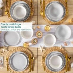 24-Piece Cream White And Beige Stoneware Dinnerware Set Service For 6 Bowls And Plates Set Tableware Dinner Set -Vancasso Shop cream white and beige vancasso dinnerware sets vc snow bg 24 eu 66 1000