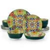16-Piece Dark-green Porcelain Dinnerware Set Service For 4 Bohemian Style Bowls And Plates Set Dining Set Tableware Set -Vancasso Shop dark green vancasso dinnerware sets vc simi sl01 64 1000