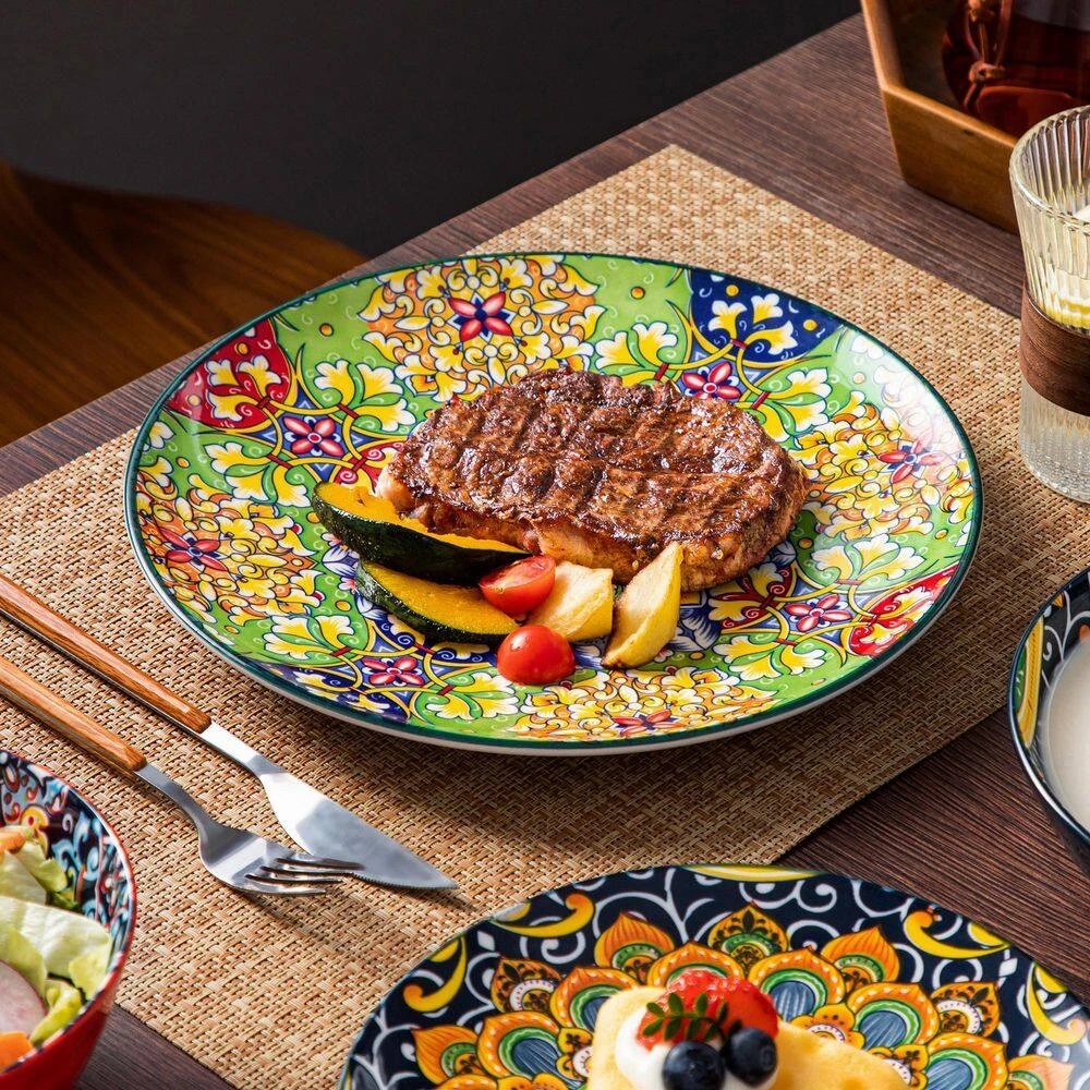 16-Piece Dark-green Porcelain Dinnerware Set Service For 4 Bohemian Style Bowls And Plates Set Dining Set Tableware Set 4 16-Piece Dark-green Porcelain Dinnerware Set Service For 4 Bohemian Style Bowls And Plates Set Dining Set Tableware Set - Image 2