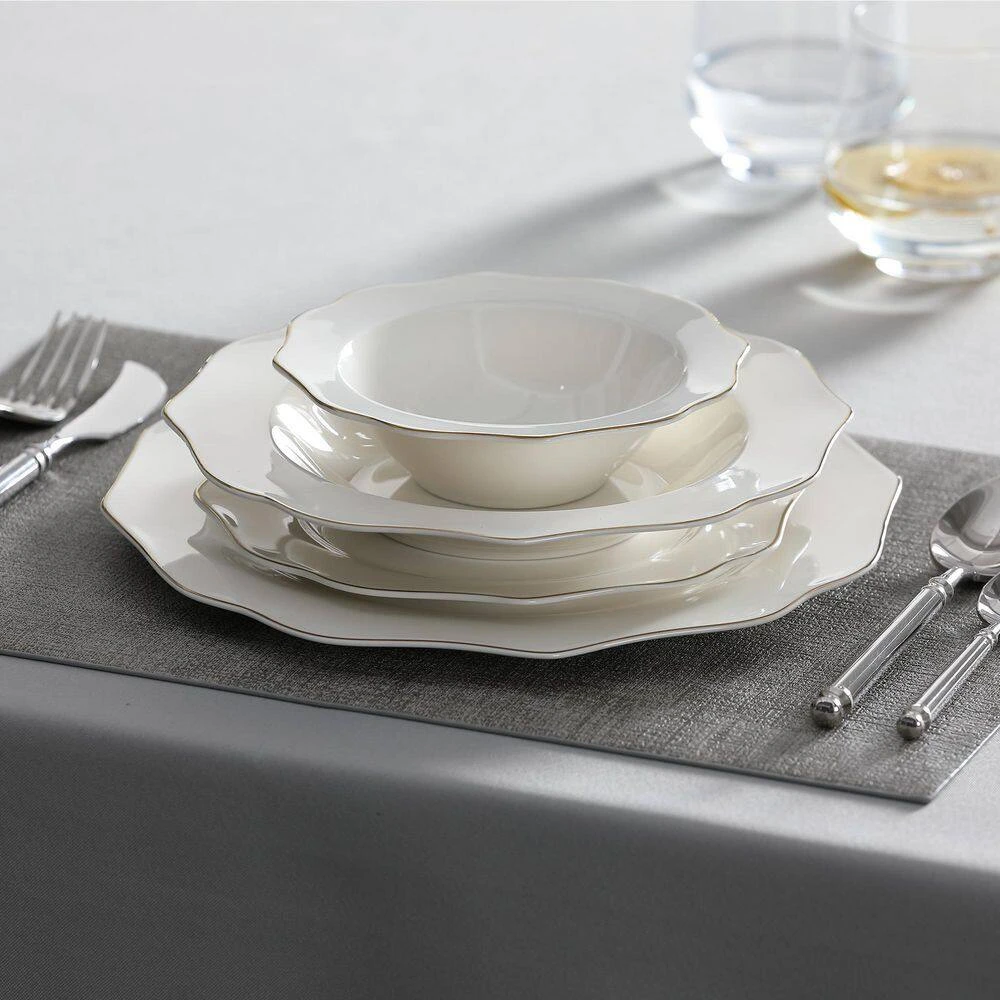 Lotus 16-Piece White With Gold Trim Bone China Dinnerware Set (Service For 4) 9 Lotus 16-Piece White With Gold Trim Bone China Dinnerware Set (Service For 4) - Image 7
