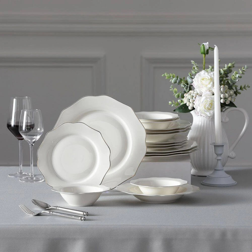 Lotus 16-Piece White With Gold Trim Bone China Dinnerware Set (Service For 4) 4 Lotus 16-Piece White With Gold Trim Bone China Dinnerware Set (Service For 4) - Image 2