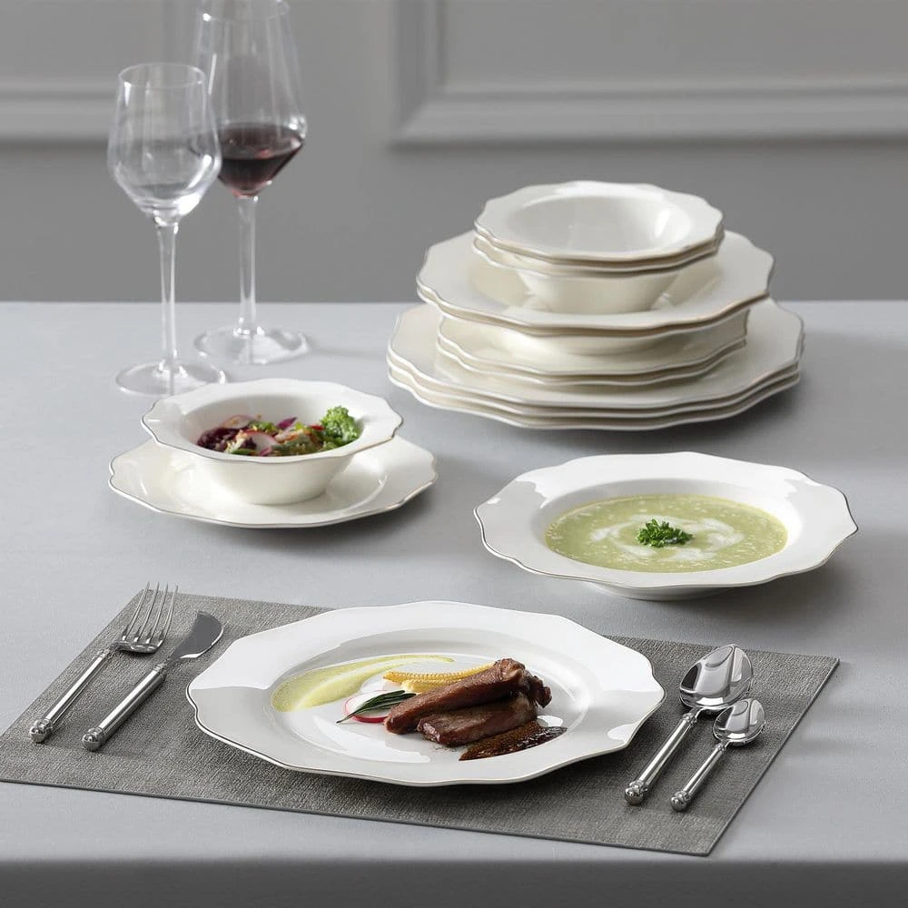 Lotus 16-Piece White With Gold Trim Bone China Dinnerware Set (Service For 4) 8 Lotus 16-Piece White With Gold Trim Bone China Dinnerware Set (Service For 4) - Image 6