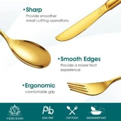 48-Piece Gold Stainless Steel Flatware Set Silverware Set Serving Set Service For 12 -Vancasso Shop gold vancasso serving sets vs sw a48 g 4f 1000