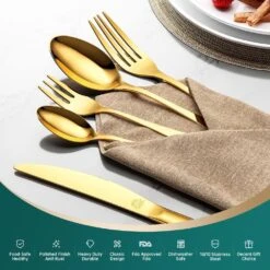 30-Piece Gold Stainless Steel Flatware Set (Service For 6) 11 30-Piece Gold Stainless Steel Flatware Set (Service For 6) -Vancasso Shop gold vancasso serving sets vs sw g30 g 4f 1000