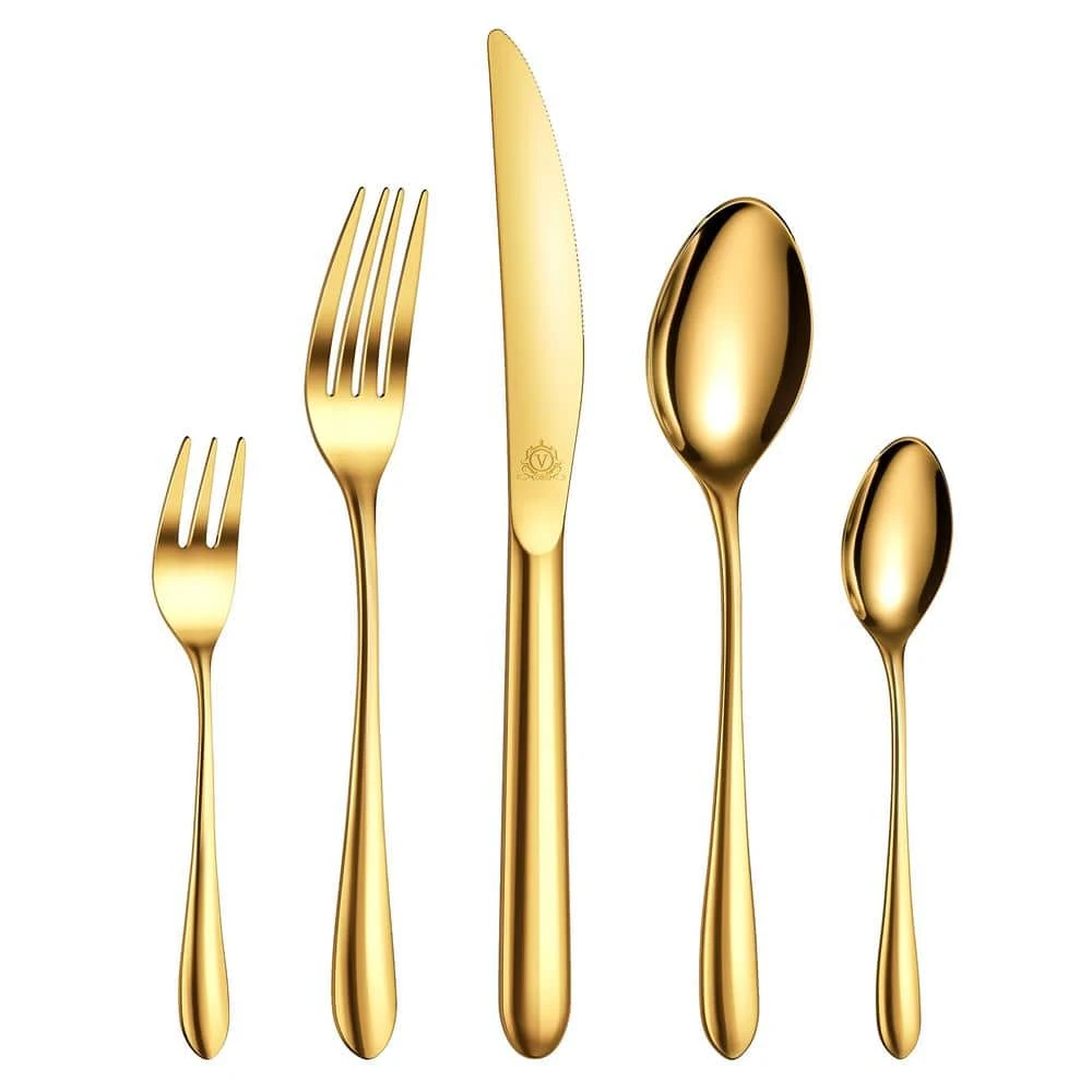 30-Piece Gold Stainless Steel Flatware Set (Service For 6) 3 30-Piece Gold Stainless Steel Flatware Set (Service For 6)