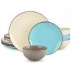 12-Piece Multi-color Stoneware Dinnerware Set Service For 4-Tableware With Dinner Plates Dessert Plates And Cereal Bowls -Vancasso Shop gray light blue cream beige vancasso dinnerware sets vc navia 15 f12 64 1000